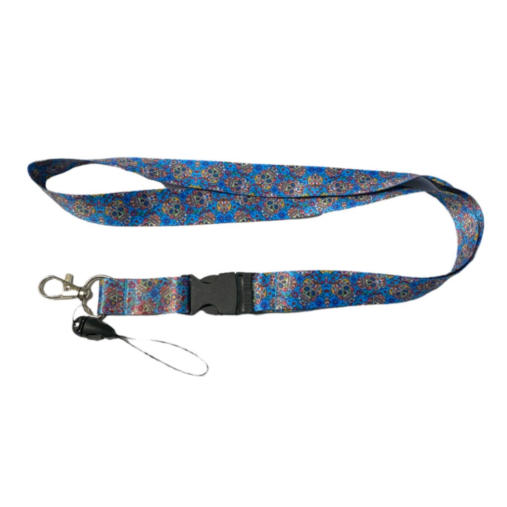 Blue Sugar Skull Print Lanyard W/ Id Badge Holder